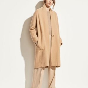NWT VINCE collarless wool coat camel color sz M